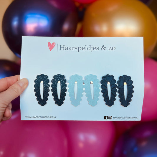 Haarspeldje Noor - golvend - open - setje - blauw - 4 cm speldjes