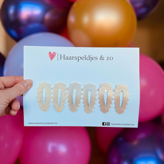 Haarspeldje Noor - golvend - open - setje - wit - beige - crème - 5 cm speldjes