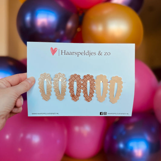 Haarspeldje Noor - golvend - open - setje - bruin - beige - 3 cm speldjes