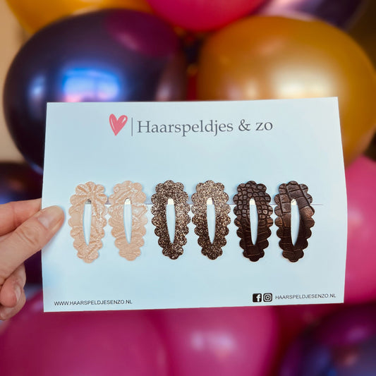Haarspeldje Noor - golvend - open - setje - bruin - goud - 5 cm speldjes