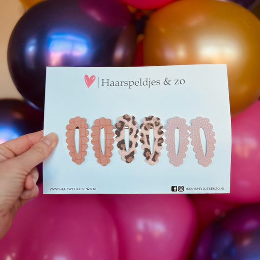 Haarspeldje Noor - golvend - open - setje - roze - 4 cm speldjes