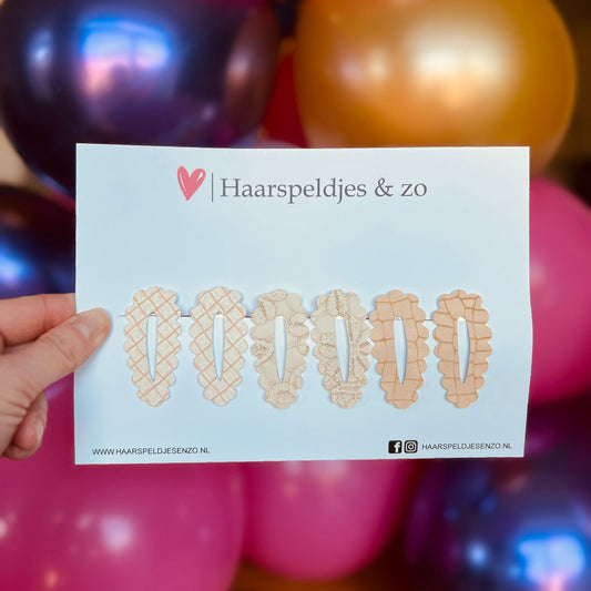 Haarspeldje Noor - golvend - open - setje - beige - 4 cm speldjes
