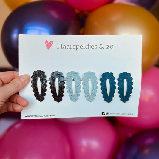 Haarspeldje Noor - golvend - open - setje - blauw - 5 cm speldjes
