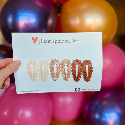 Haarspeldje Noor - golvend - open - setje - bruin - beige - 4 cm speldjes