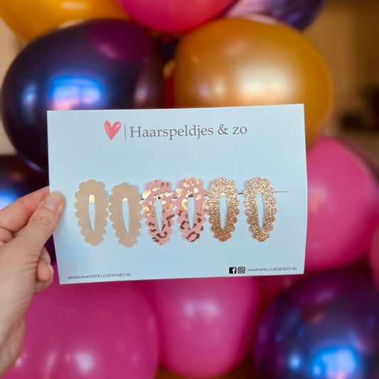 Haarspeldje Noor - golvend - open - setje - roze - goud - 3 cm speldjes