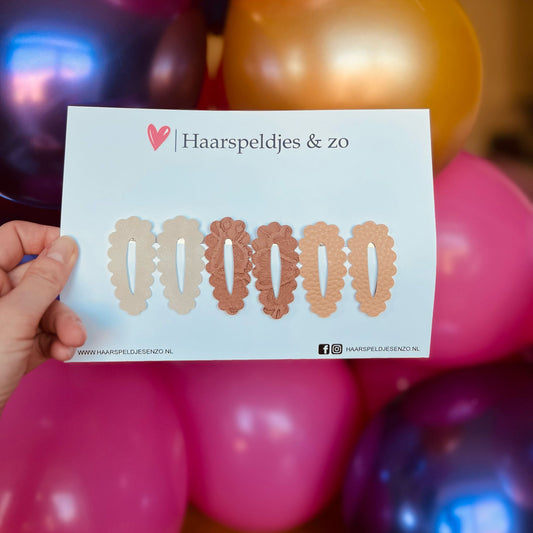 Haarspeldje Noor - golvend - open - setje - bruin - beige - 4 cm speldjes