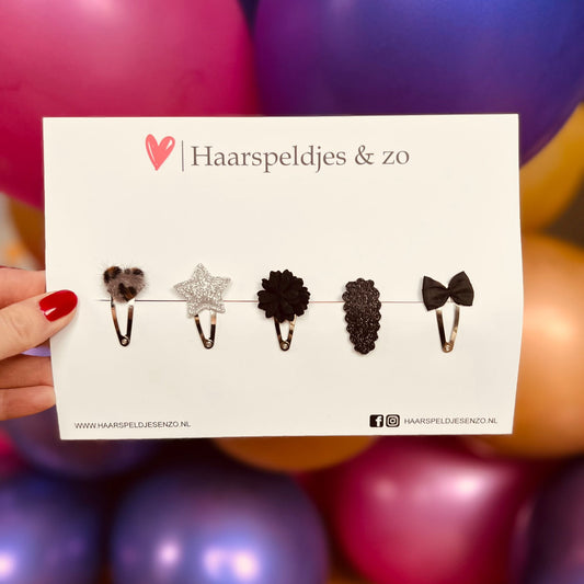 Try-out mix - application - mix of different pins - flowers - 3 cm pins - Christmas - holidays - shimmer - glitter - black