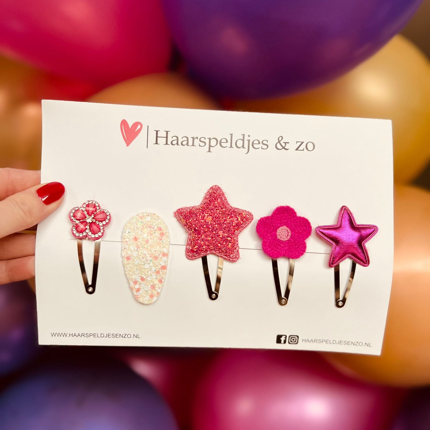 Try-out mix - application - mix of different pins - flowers - 5 cm pins - Christmas - holidays - glitter - shiny - pink