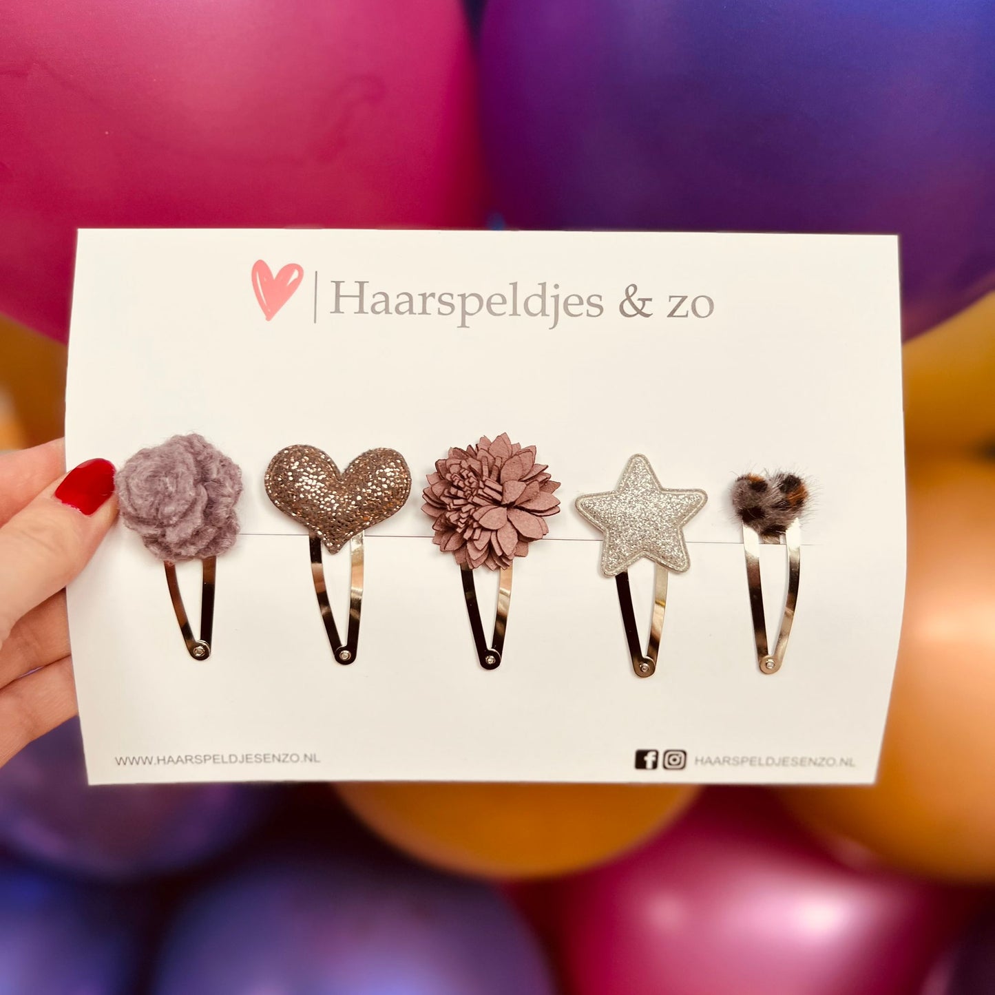 Try-out mix - application - mix of different pins - flowers - 5 cm pins - Christmas - holidays - glitter - shiny - grey/purple