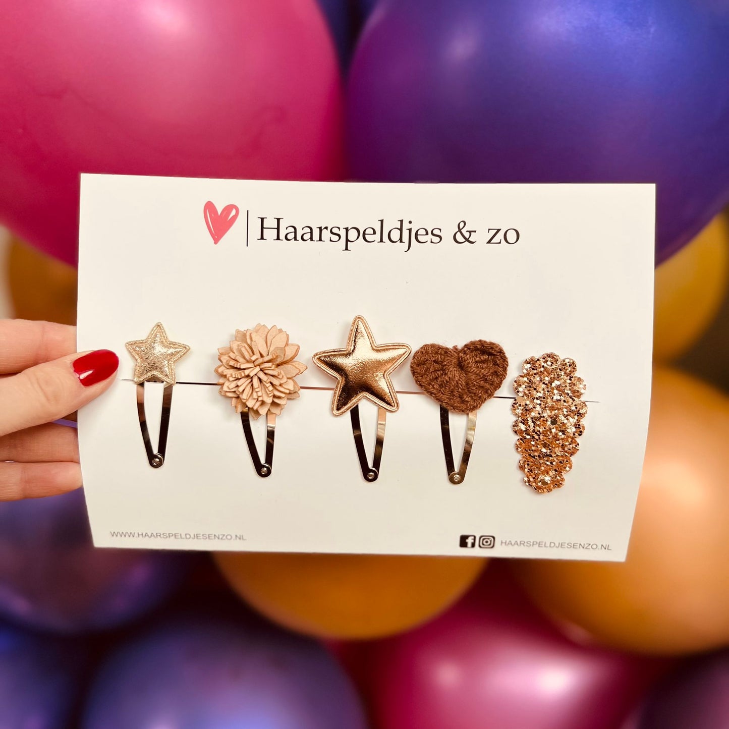 Try-out mix - applicatie - mix van verschillende speldjes - bloemetjes - 5 cm speldjes - kerst - feestdagen - glitters - glimmend - rosé/bruin