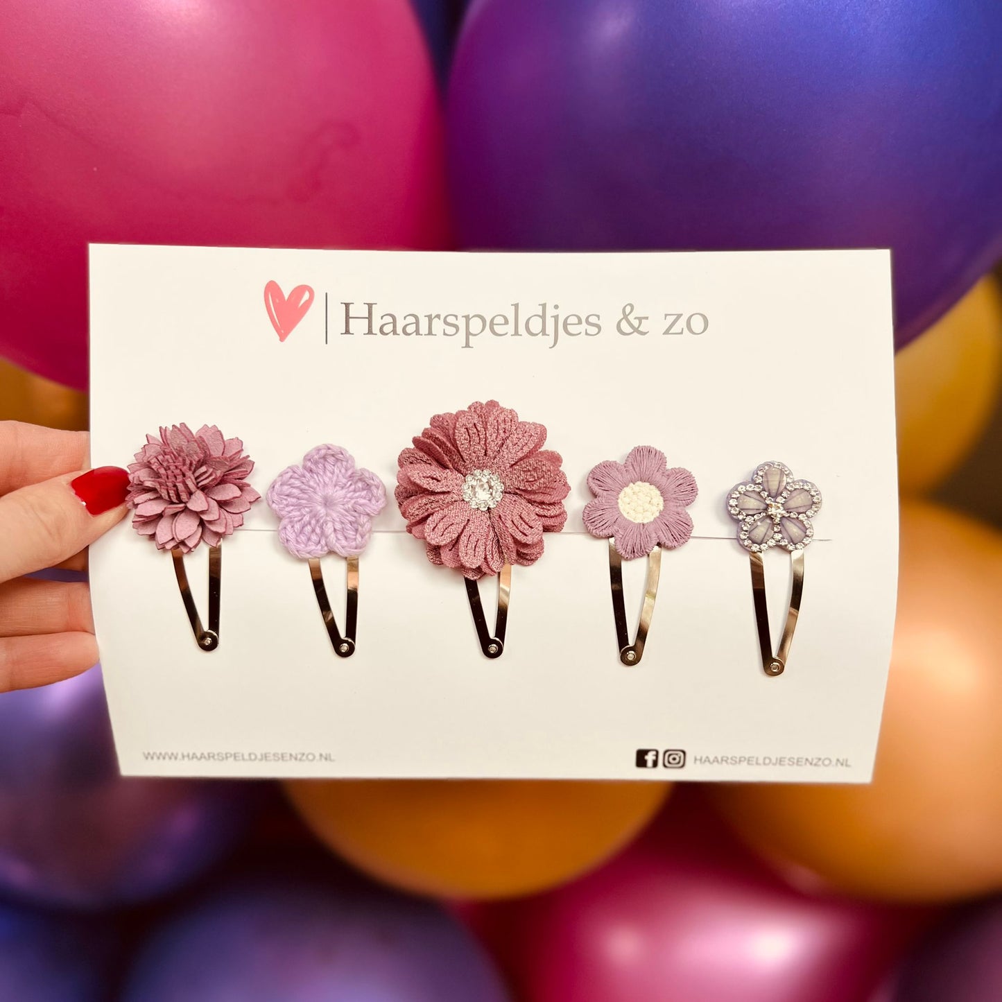 Try-out mix - application mix of different pins - flowers - 5 cm pins - Christmas - holidays - glitter - shiny - purple