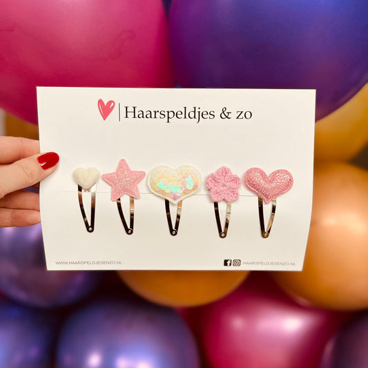 Try-out mix - application - mix of different pins - flowers - 5 cm pins - Christmas - holidays - glitter - shiny - beige/pink