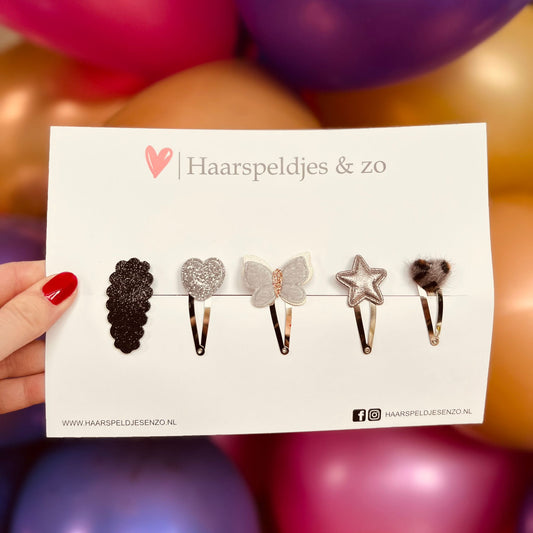 Mélange d'essai - application - mélange de différentes épingles - petites fleurs - épingles de 4 cm - Noël - fêtes de fin d'année - paillettes - brillant - noir/argent