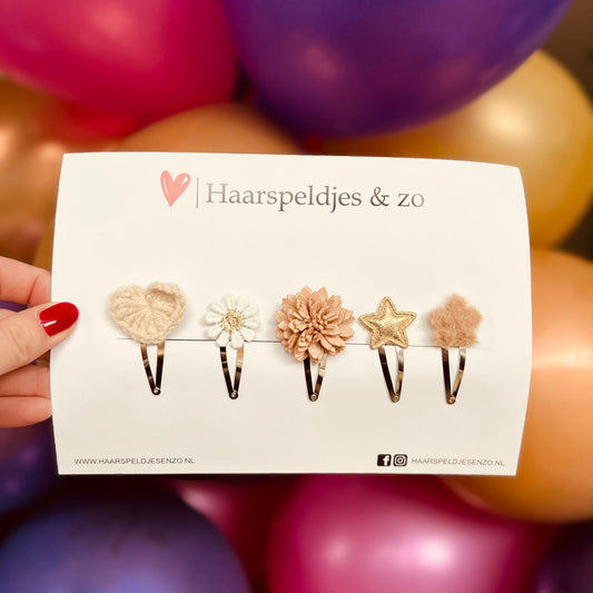 Mélange d'essai - application - mélange de différentes épingles - petites fleurs - épingles de 4 cm - Noël - fêtes de fin d'année - paillettes - brillant - beige