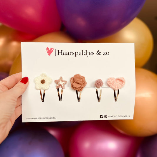 Mix d'essai - application - mélange de différentes épingles - petites fleurs - épingles de 4 cm - Noël - fêtes - paillettes - brillant - beige/rose