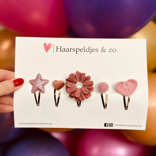 Mix d'essai - application - mélange de différentes épingles - petites fleurs - épingles de 4 cm - Noël - fêtes de fin d'année - paillettes - brillant - rose