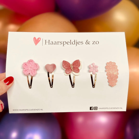 Mélange d'essai - application - mélange de différentes épingles - petites fleurs - épingles de 4 cm - Noël - fêtes de fin d'année - paillettes - brillant - rose