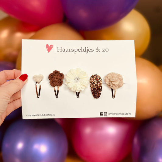 Mélange d'essai - mélange d'application de différentes épinglettes - fleurs - épinglettes de 4 cm - Noël - fêtes de fin d'année - paillettes - brillant - beige/marron