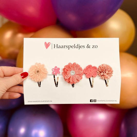 Mix d'essai - application - mélange de différentes épingles - petites fleurs - épingles de 4 cm - Noël - fêtes de fin d'année - paillettes - brillant - rose