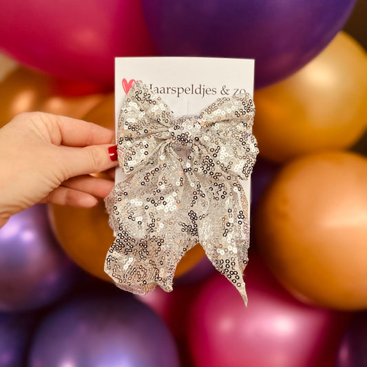 Haarstrik - pailletten - zilver - groot - french barrette - kerst - glimmend - feestdagen