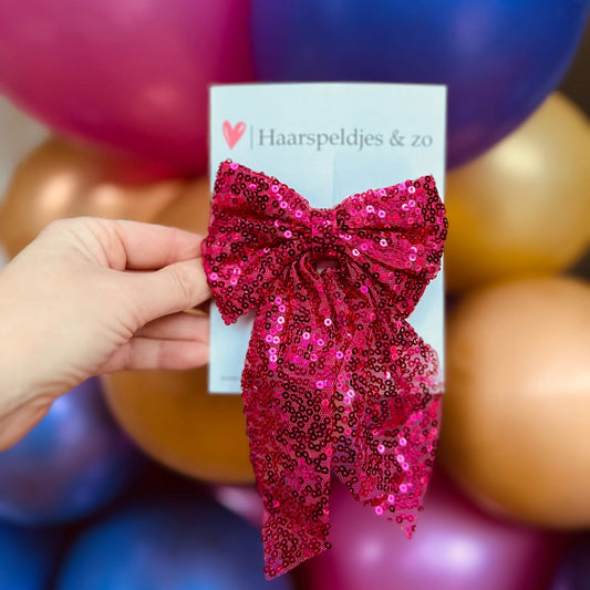 Haarstrik - pailletten - roze - groot - clip - kerst - glimmend - feestdagen
