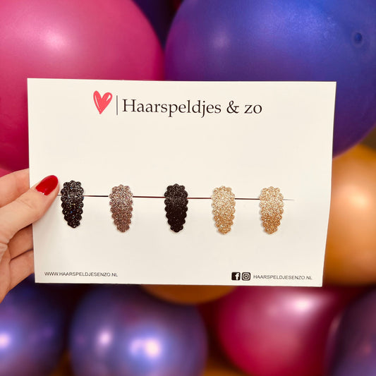 Pinces à cheveux pailletées Liz - cliquetis - Noël - fêtes - brillantes - épingles de 3 cm - or/noir