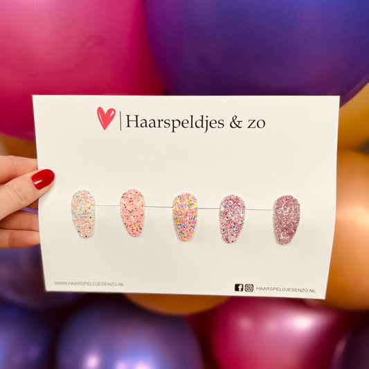 Pinces à cheveux pailletées Lott - cliquet - Noël - fêtes - brillantes - pinces de 3 cm - roses