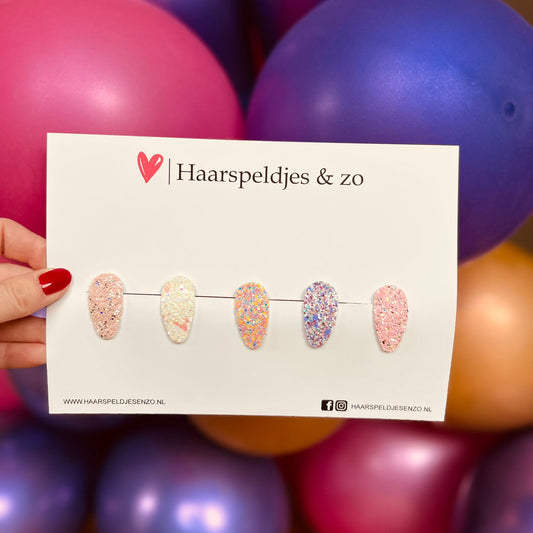 Pinces à cheveux pailletées Lott - cliquet - Noël - fêtes - brillantes - pinces de 3 cm - roses