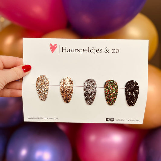 Pinces à cheveux Lott à paillettes - cliquetis - Noël - fêtes - brillantes - épingles de 4 cm - or/noir