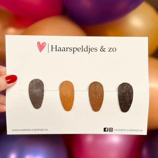 Pinces à cheveux pailletées Lott - cliquet - Noël - fêtes - brillantes - pinces de 5 cm - marron/noir