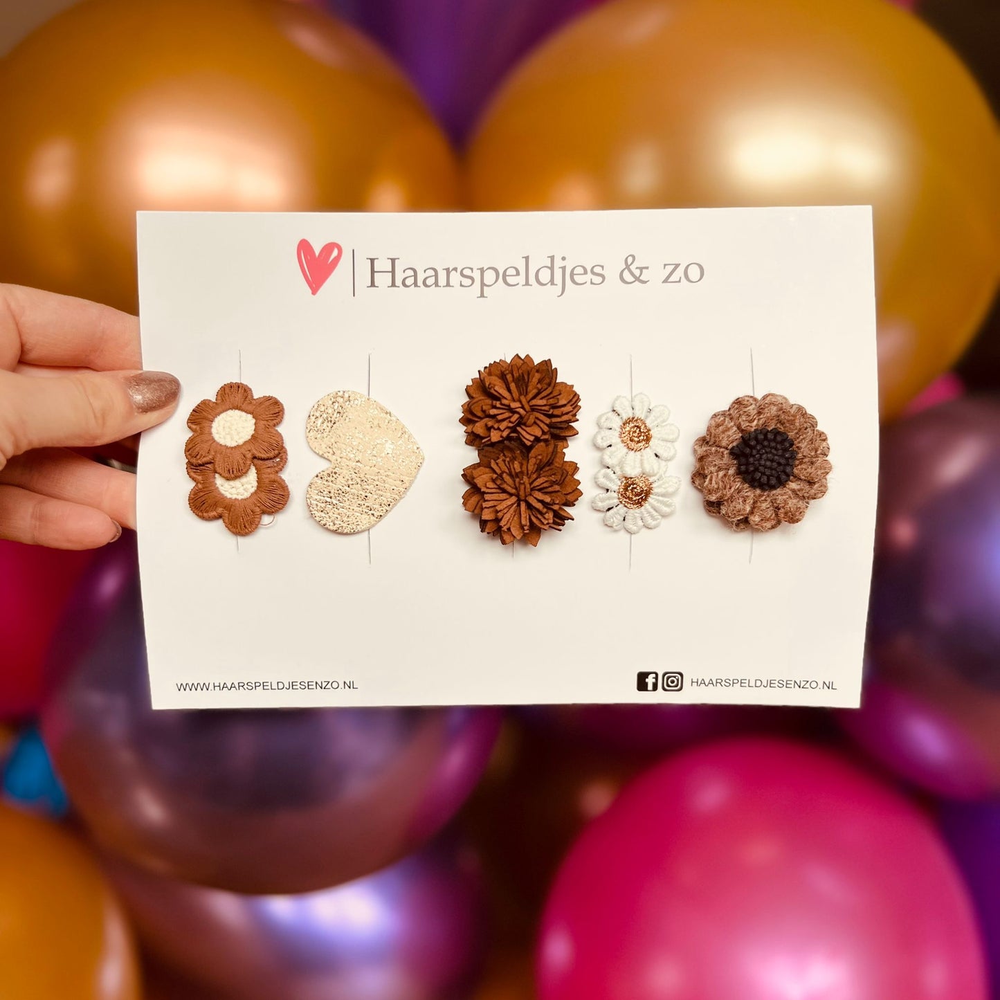 Haarspeldje antislip - baby's - kinderen - meisjes - mix - sterretjes - hartjes - bloemetjes - beige/bruin