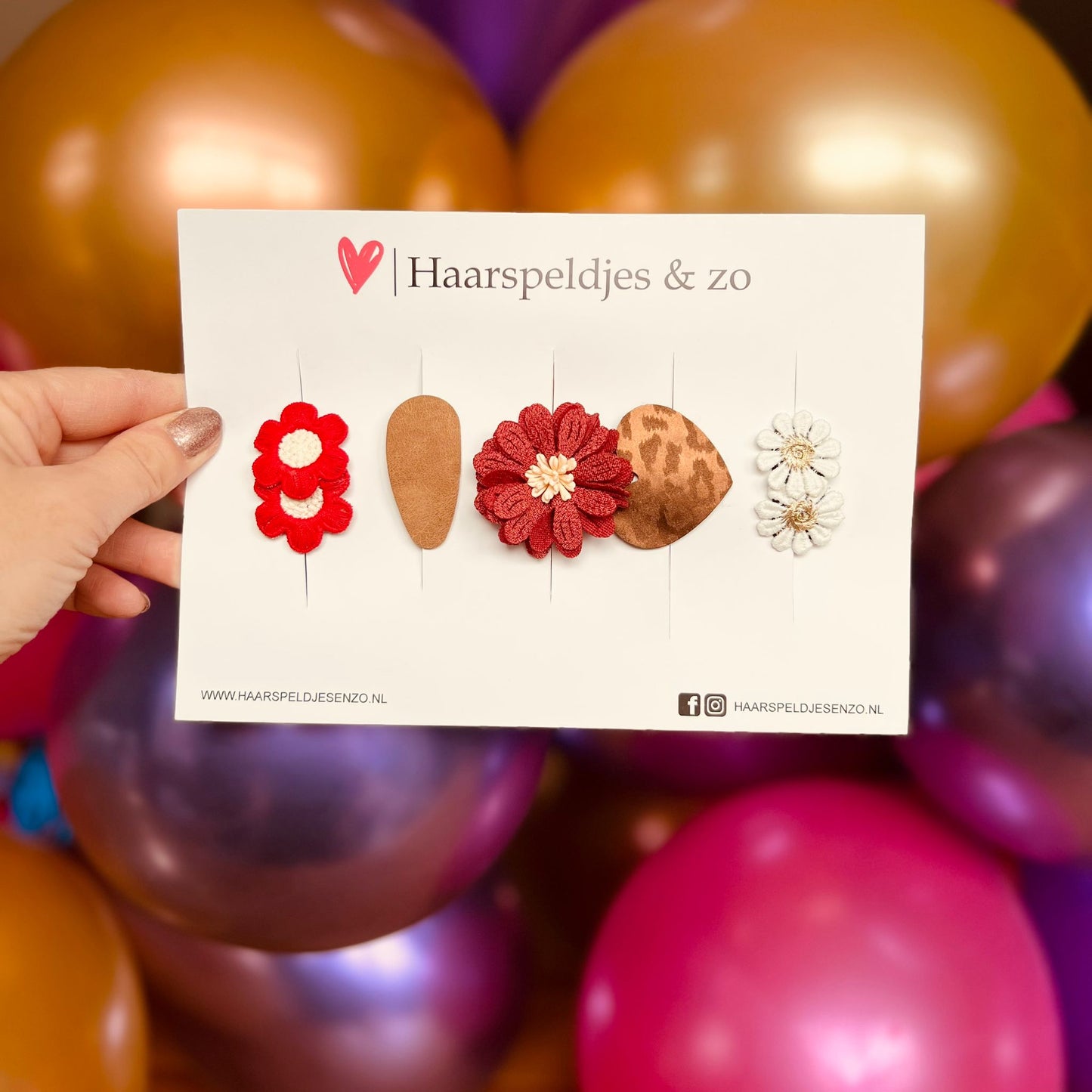 Haarspeldje antislip - baby's - kinderen - meisjes - mix - sterretjes - hartjes - bloemetjes - rood/bruin