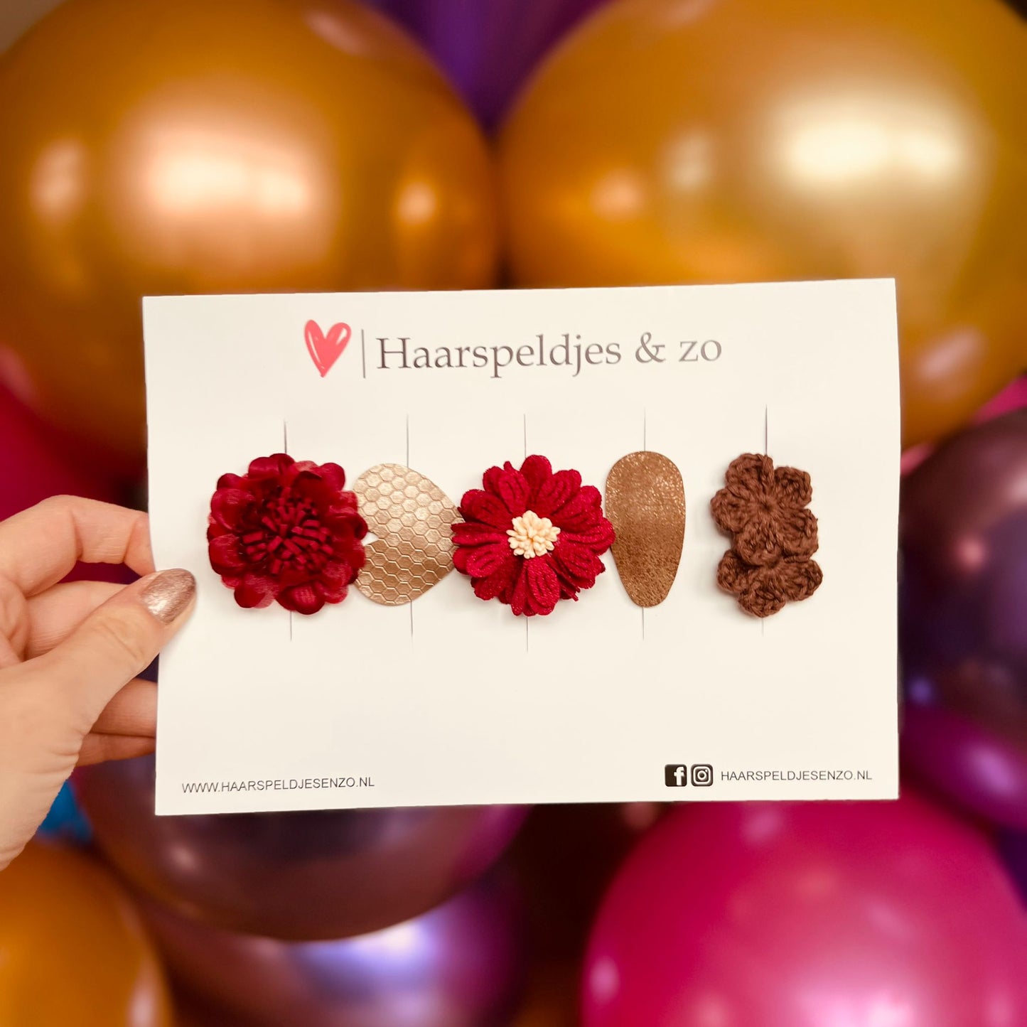 Haarspeldje antislip - baby's - kinderen - meisjes - mix - sterretjes - hartjes - bloemetjes - rood/bruin