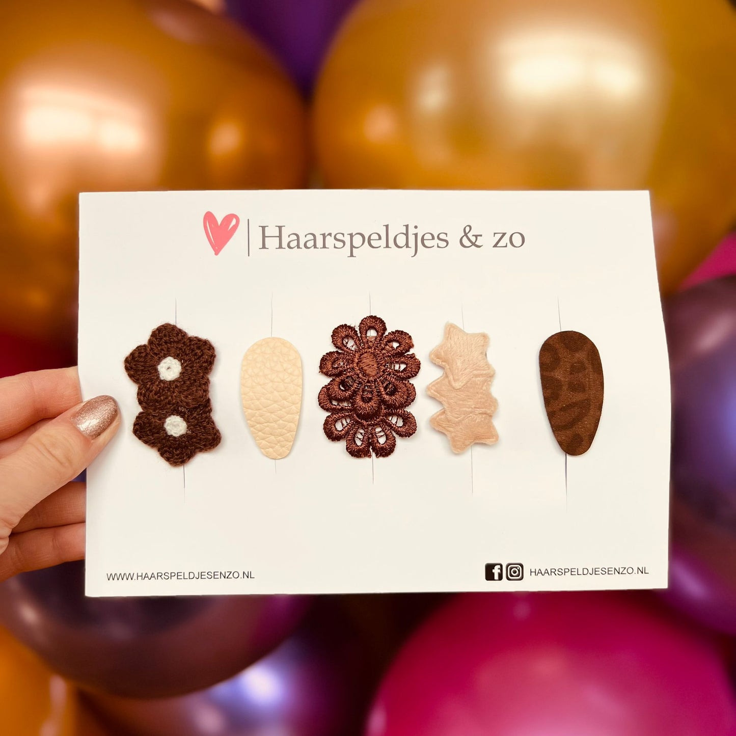Haarspeldje antislip - baby's - kinderen - meisjes - mix - sterretjes - hartjes - bloemetjes - beige/bruin