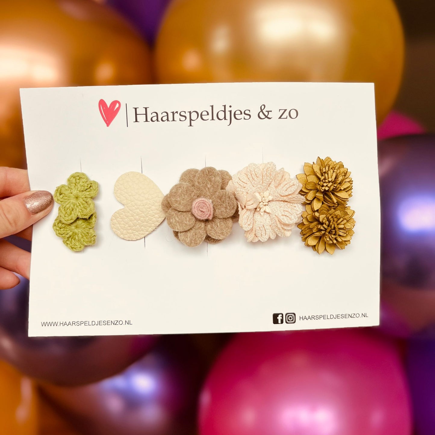 Haarspeldje antislip - baby's - kinderen - meisjes - mix - sterretjes - hartjes - bloemetjes - groen/beige