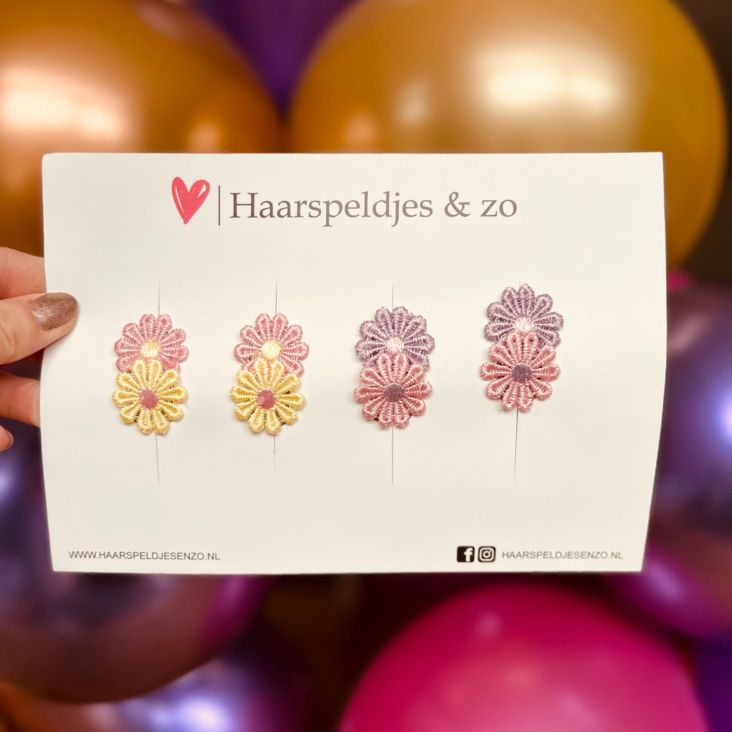 Haarspeldje antislip - baby's - kinderen - meisjes - mix - bloemetjes - geel/roze/paars