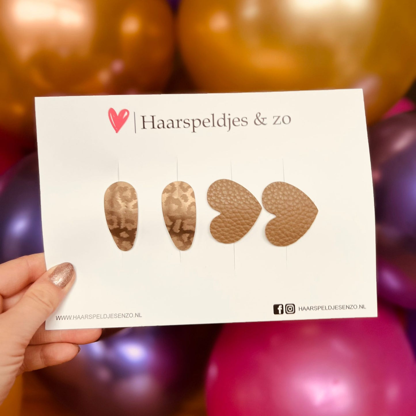 Haarspeldje antislip - baby's - kinderen - meisjes - mix - hartjes - imitatieleer - taupe