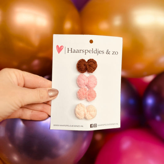 Mini pinces à cheveux pour bébé - mini - 2 cm - pour les premières mèches - pince crocodile - nœuds - rose/marron