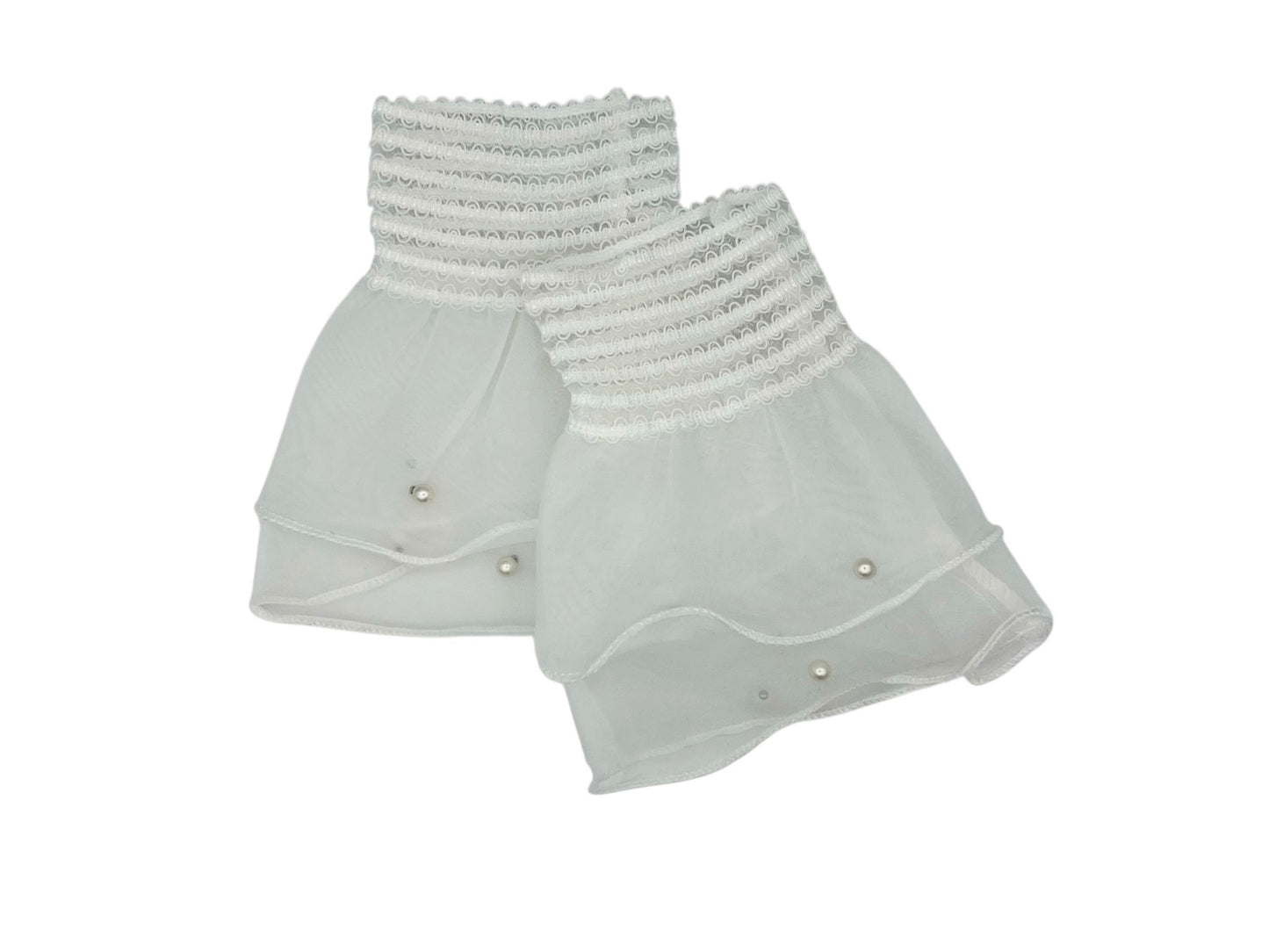 Witte kanten manchetten - mouwtjes - met elastiek - met parels - rekbaar