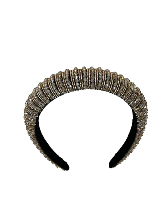 Diadème - bandeau - à la mode - accessoire pour cheveux - enfants - adultes - Noël - fêtes de fin d'année - perles - paillettes - brillant - taupe/or