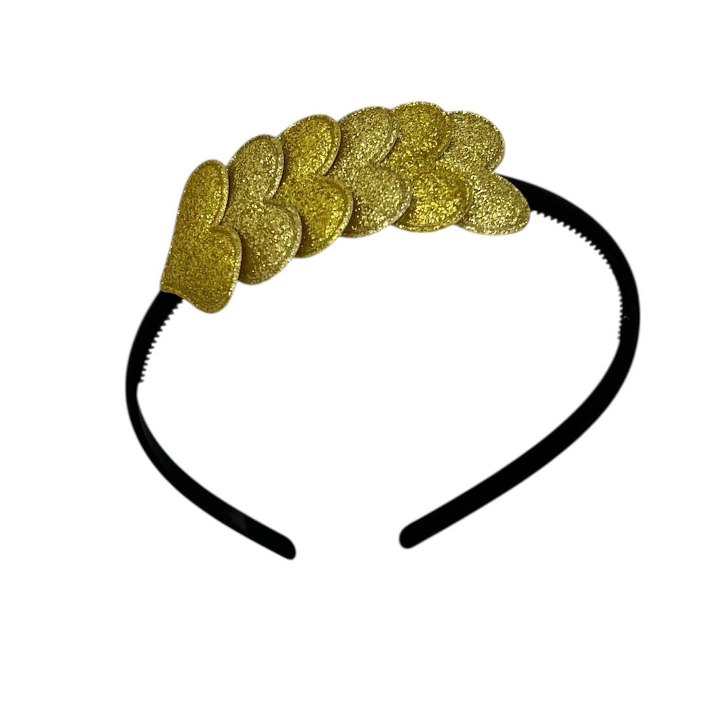 Bandeau à cœurs - Collection Noël - Paillettes - Cœur - Or - Bandeau noir
