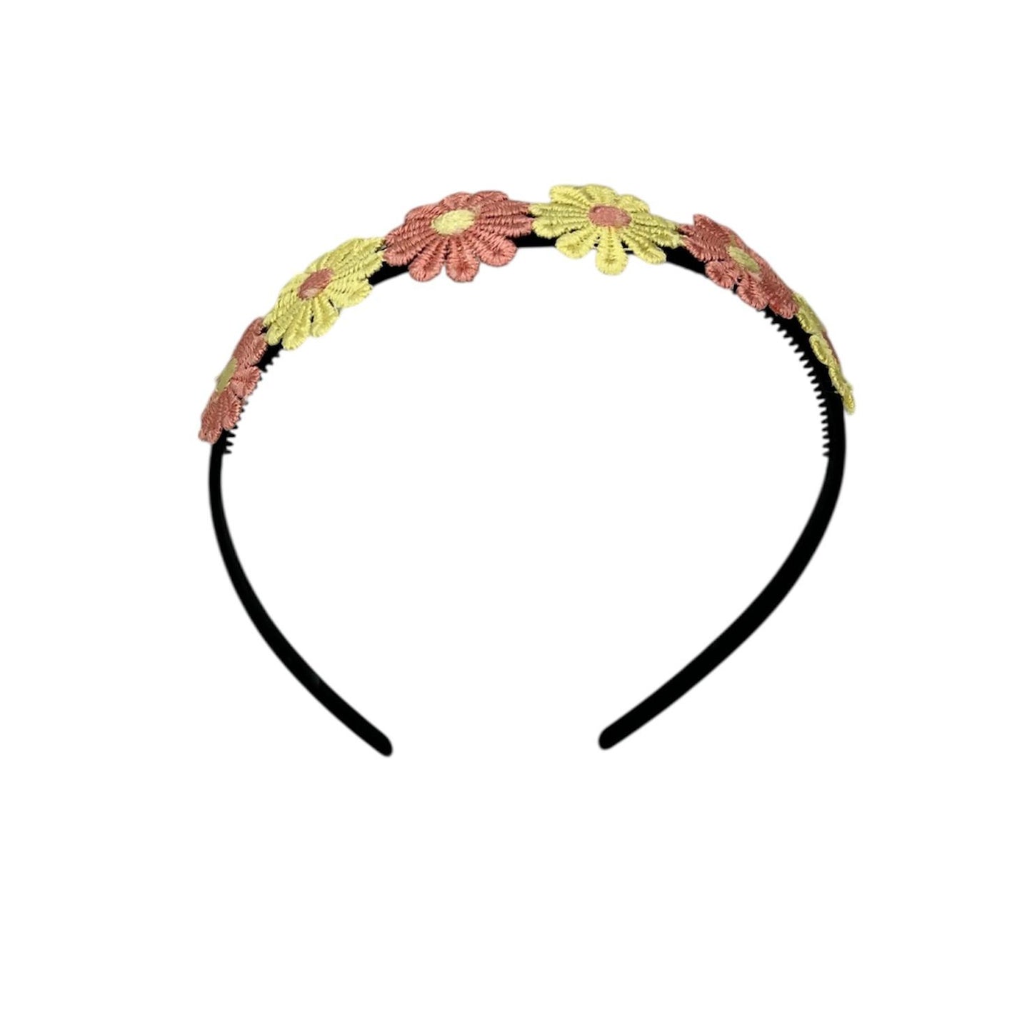 Diadeem - haarband - madeliefjes geel/roze - bloemen - bloemetjes