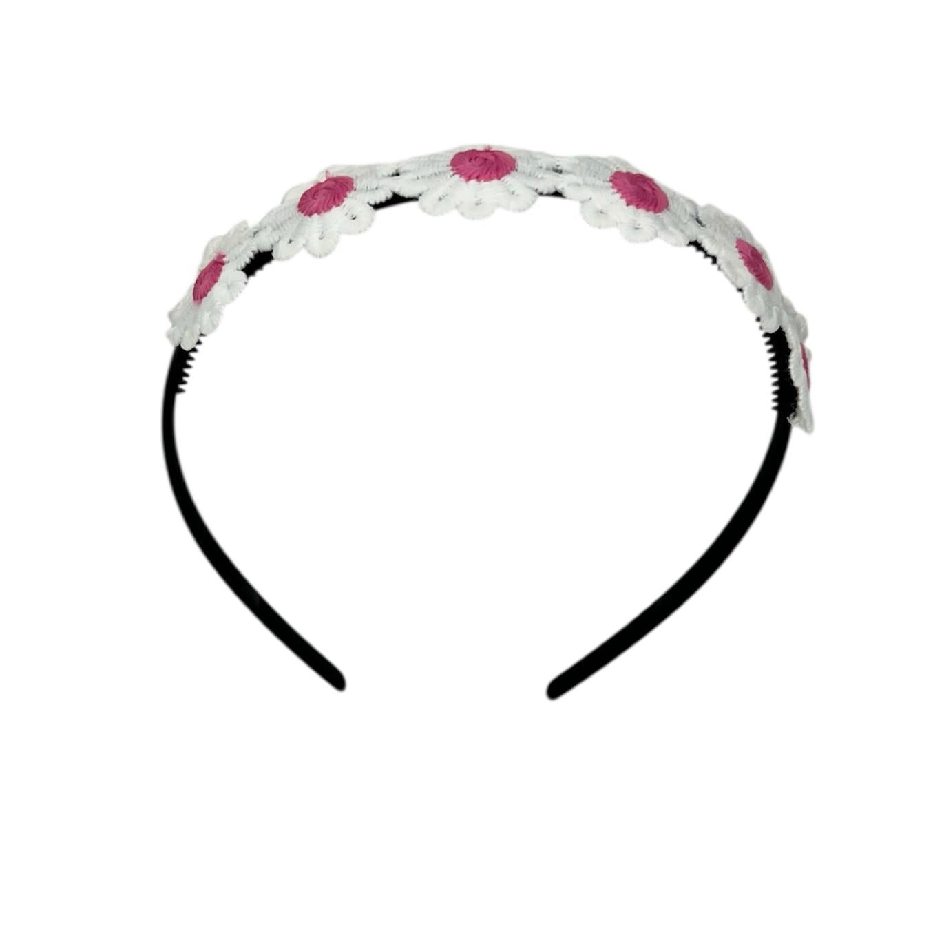 Diadeem - haarband - madeliefjes donkerroze - bloemen - bloemetjes