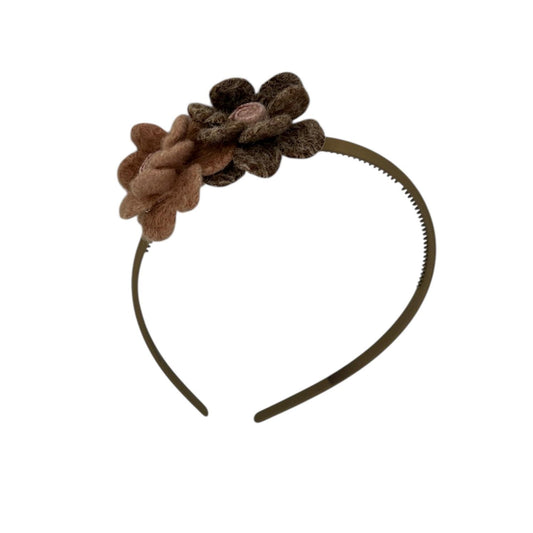 Headband wool flower - wool flowers - khaki color headband - brown