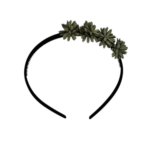 Bandeau en cuir à fleurs - fleurs en cuir - bandeau noir - vert