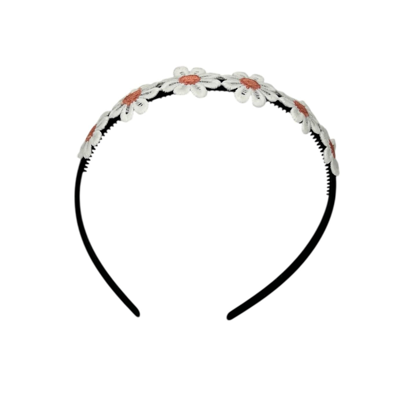 Diadeem - haarband - madeliefjes oranje/roze -bloemen - bloemetjes