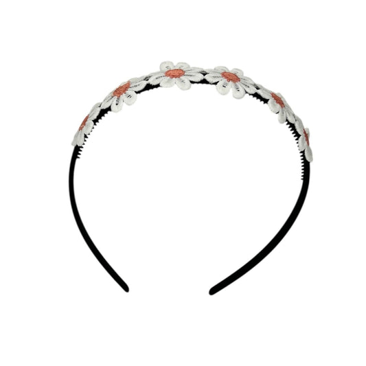 Diadème fleur - bandeau - marguerites orange/rose - fleurs - fleurettes