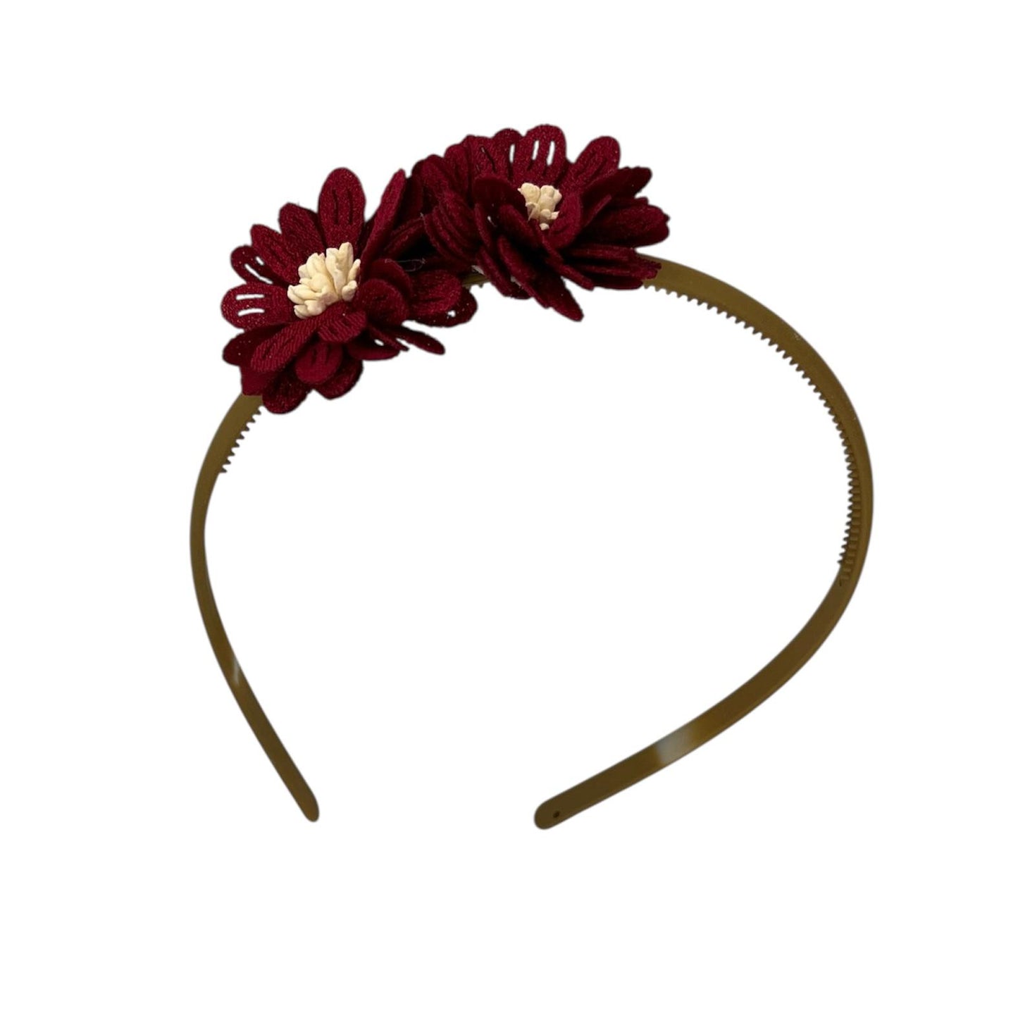 Headband  flower - blossom - flowers - khaki color headband - dark red