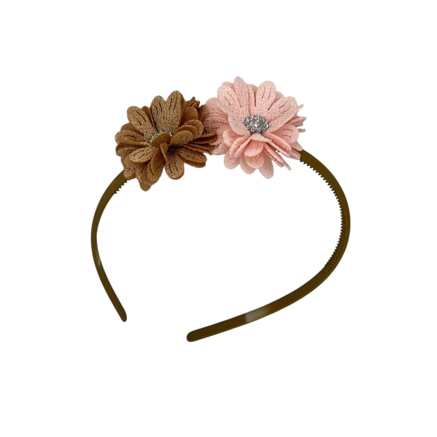 Diadeem  flower - blossem - bloemen - glinsterend - steentje - khaki kleur diadeem - kerst - feestdagen - khaki/roze