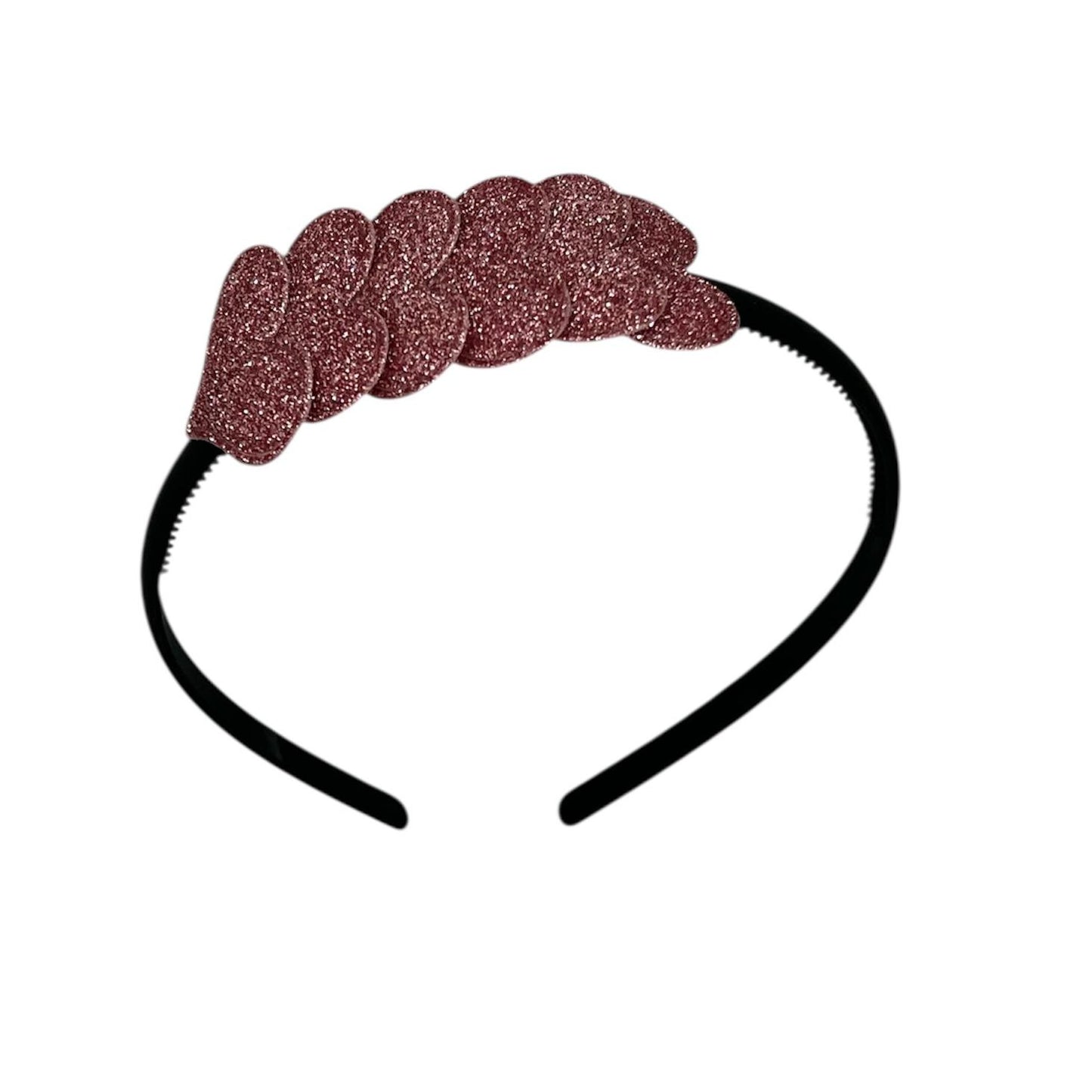 Bandeau à cœurs - Collection Noël - Paillettes - Cœur - Rose - Bandeau noir